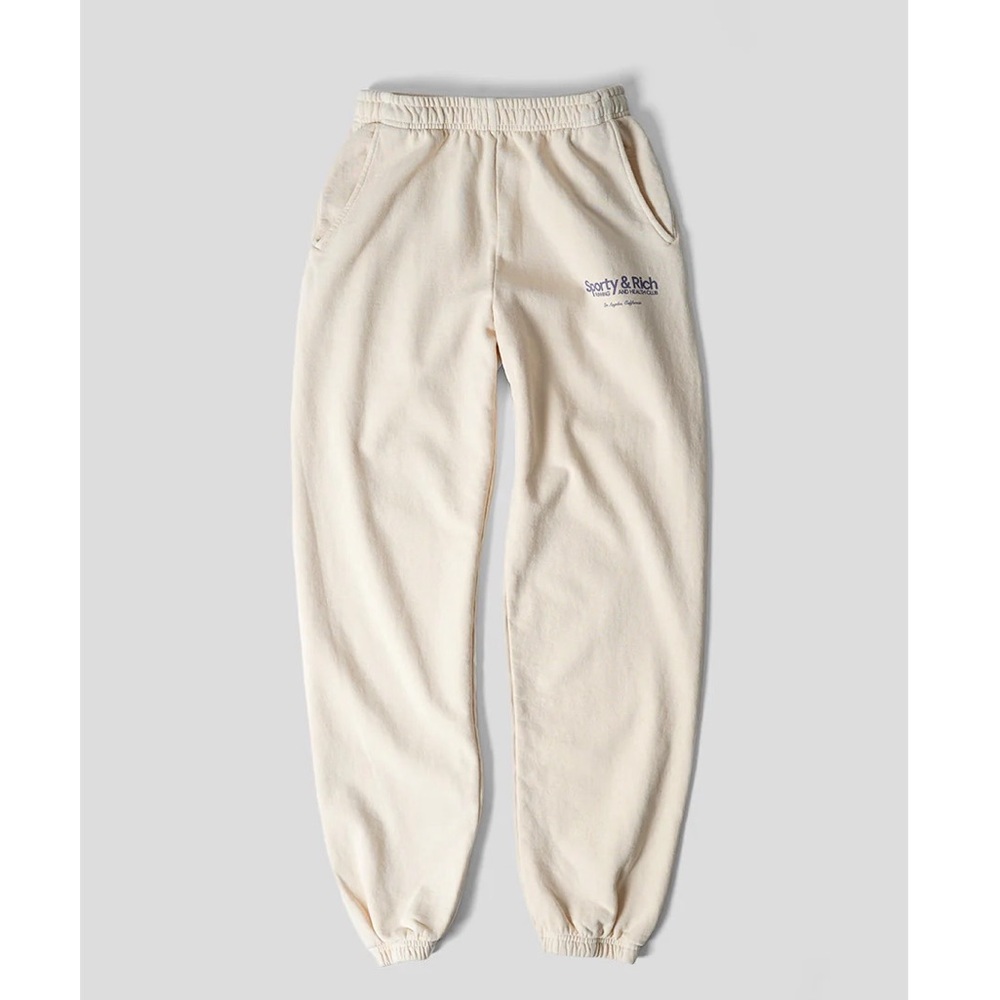 NWT Sporty & Rich Sweatpants in Cream Track Jogger Unisex Cotton Fleece Lounge
